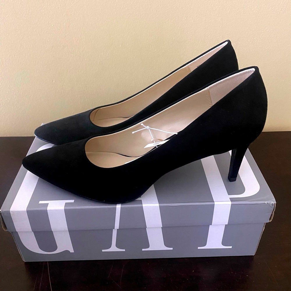 GAP Womens Black Faux Suede Pointed Toe Stiletto Pumps Classic Office Heels